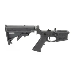 Plum Crazy AR-15 Complete Aluminum Lower Receiver, Collapsible Stock, A2 Pistol Grip, Ready to Drop in and Push Pin. - Black - ETAGLOW201PCMA