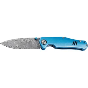 Boker 111101DAM 3.15\" Drop Point Damascus Blade Blue Aluminum Handle