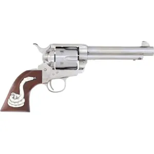 Cimarron Man With No Name SAA PP411WSSI01 Revolver .45 Long Colt 5.5\" 6rd Single Action Nickel, Silver Snake Inlay, Wood Grips