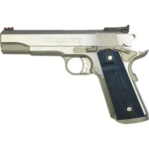 Colt Gold Cup Trophy O5072XE Pistol 9mm 5\" Barrel 9rd SAO Stainless Blue G10 Grips Fiber Sights