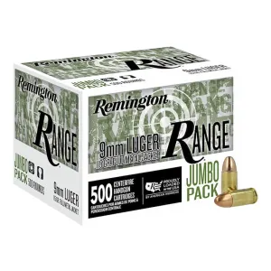 Remington Ammunition R27779 Range Jumbo Pack 9mmLuger 115 GR Full Metal Jacket 500/Box - 500rd Battle Pack