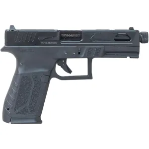 Puma APM9MFSPBLK P9x19 Compact Frame 15+1 4.50\" Black Threaded Barrel, Optics Ready/Serrated Steel Slide, Black Polymer Frame w/Accessory Rail, Black Grip