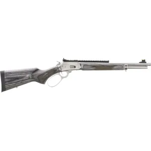 Marlin 70433 1894 16.10\" Polished Stainless Threaded Barrel, Picatinny Rail Stainless Steel Receiver, Gray Fixed Laminate Stock