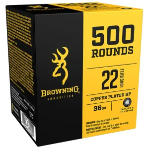 Browning BPR Performance Rimfire 22 LR 500 Rounds 36 gr Copper Plated Hollow Point Brass Case