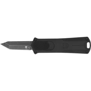 CobraTec Knives CALI952BLKTNS 952 *CA Compliant 1.75\" OTF Tanto Plain Stonewashed D2 Steel Blade, 3\" Black Anodized Aluminum Handle