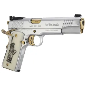 Girsan MC1911S Liberador II 391061 Pistol 9mm 5\" 10rd Single Action Polished Stainless/Gold Ivory Grips, Accessory Rail