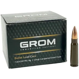 Grom Ammunition Factory, 7.62x39 124 GR Full Metal Jacket, Lacquer Coated, Steel Case, Lead Projectile, Corrosive - 1000 Round Case - Made In Poland