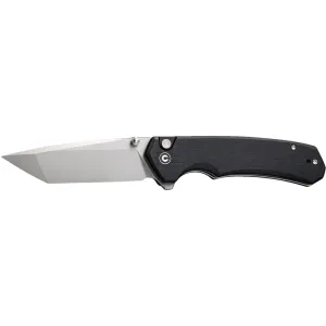 Civivi Brazen C19059C-1 Folding Knife, Tanto 3.46\" 14C28N Stonewashed Blade, Black G10 Handle, Button Lock.