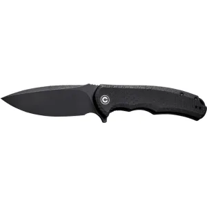 Civivi Praxis C803G Folding Knife, 9Cr18MoV 3.75\" Black Stonewashed Blade, Black Coarse Micarta Handle.