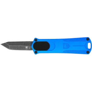 CobraTec Knives CALI952BLUTNS California 952 *CA Compliant 1.75\" OTF Tanto Plain Black Stonewashed D2 Steel Blade, 3\" Blue Anodized Aluminum Handle