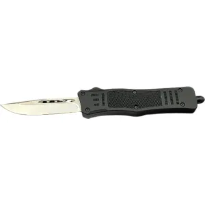 Steel River Knives Spartan Drop Point OTF Knife, 3.75\" 440C Stainless Blade, Black Aluminum Zinc Handle.