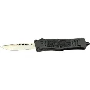 Steel River Knives Spartan Mini OTF Knife, Drop Point, 2.75\" Stainless Steel Blade, Black Aluminum Zinc Handle