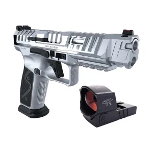 Canik SFx Rival-S 9mm Pistol with MeCanik MO2 5\" Chrome 2-18 Rd Mags, Hard Case, Holster Acc Pkg - As New Trade Show Display Guns, Excellent Condition