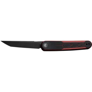 CIVIVI KwaiQ Folding Knife, 2.97\" Nitro-V Black Stonewashed Tanto Blade, Burgundy/Black G10 Handle.