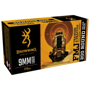 Browning Training and Practice 9mm 115gr Full Metal Jacket 200 Round Brass Case B191800096