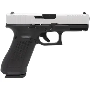 Glock 45 Gen 5, 9MM Semi-Auto Pistol, 4.02\" Barrel, (3)17 Round Magazines, W / Front Serrations, Black Frame w/ Satin Aluminum Slide - ACG-57036AUS