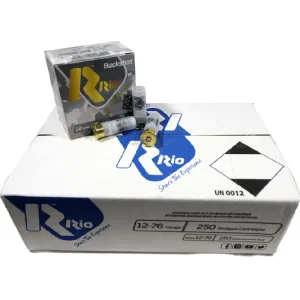Rio Ammunition - Royal Buckshot Home Defense Load- 12 Gauge - 2 3/4\" Shells - 9 Pellet - 1250 FPS - Non-Corrosive - Reloadable - Case - 250 Rounds