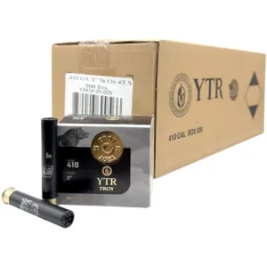 YTR Troy, 410 Gauge, 3\" Shotgun Shells, #7.5 Lead Shot, 5/8 Oz, 500 Round Case (20 - 25 Round Boxes), Made in the USA