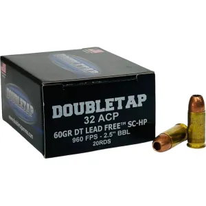 DoubleTap DT Lead Free 32 ACP 60gr Solid Copper Hollow Point Brass Case 20rd