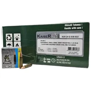 Kaiser 7.62x39 Lead Core, 123 GR FMJ Ammo, Steel Case, Boxer Primed, Non-Corrosive - 1000 Round Case - AM8313
