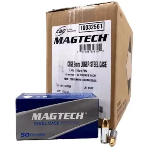 Magtech Steel Case (Zinc-Plated) Handgun Ammunition, 9mm Luger, 115 gr. FMJ,1135 fps, 1000 Round Case