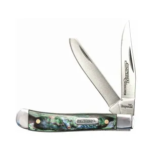 Imperial Knives Small Trapper Pocket Knife 2.2" Clip/Spey Point 3Cr13 Polished Blade Polyoxymethylene (POM) Handle Abalone Swirl