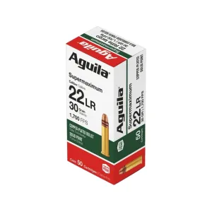 Aguila Supermaximum 22LR Ammo 30 Grain Plated Round Nose Box of 50