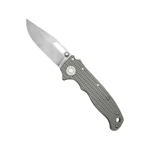 Demko Knives AD20.5 20CV Folding Knife 2.875" Clip Point CPM 20CV Stonewashed Blade Milled Titanium Handle Gray