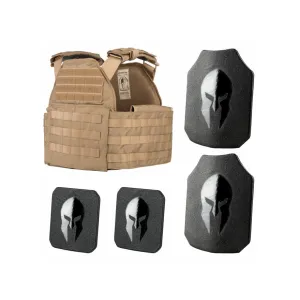 Spartan Armor Sentinel Plate Carrier with AR500 Body Armor Ballistic Plate III Single Curve Base Coat with Side Plates Coyote Brown