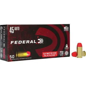Federal Syntech Range 45 ACP Ammo 230 Grain Federal TSJ Total Synthetic Jacket (TSJ) Case of 500 (10 Boxes of 50)