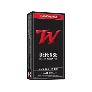 Winchester Defense 45 ACP Ammo 230 Grain Jacketed Hollow Point Case of 500 (10 Boxes of 50)