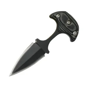 American Buffalo Knife & Tool Neck Fixed Blade Knife 1.25" Dagger 8Cr13MoV Black Oxide Blade Micarta Handle Black