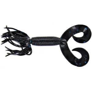 Yamamoto 4" Double Tail Hula Grub Black W/Lg Blue Flk
