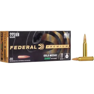 Federal Premium Gold Medal 223 Remington Ammo 77 Grain Sierra MatchKing Jacketed Hollow Point Case of 200 (10 Boxes of 20)