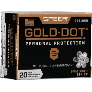 Speer Gold Dot 9mm Luger Ammo 124 Grain Bonded Jacketed Hollow Point Case of 200 (10 Boxes of 20)