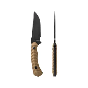 Toor Knives Brauler Fixed Blade Knife 4.125" Drop Point CPM CruWear Black Blade G-10 Handle Omaha Tan