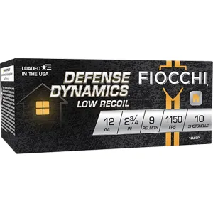 Fiocchi Defense Dynamics Low Recoil 12 Gauge Ammo 2-3/4" #1 Buckshot 9 Pellets Case of 250 (25 Boxes of 10)