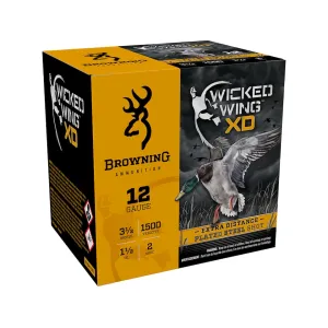 Browning Wicked Wing XD Waterfowl 12 Gauge Ammo 3-1/2" #2 Steel Shot 1-1/2 oz Case of 250 (10 Boxes of 25)