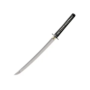Cold Steel Wakizashi Long Handle Sword 21" Clip Point 1060 Carbon Satin Blade Ray Skin Handle Black