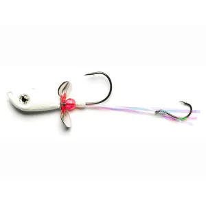Mustad Walleye Death Spinner 1oz Underspin Jighead Pearl Clear Sparkle