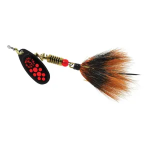 Mepps Aglia Black Fury Dressed Inline Spinner 1/4oz Gray & Orange Tail Fluorescent Red Dot Blade