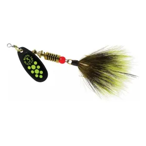 Mepps Aglia Black Fury Dressed Inline Spinner 1/4oz Gray & Chartreuse Tail Chartreuse Dot Blade