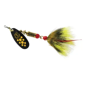 Mepps Aglia Black Fury Dressed Inline Spinner 1/4oz Gray & Yellow Tail Yellow Dot Blade
