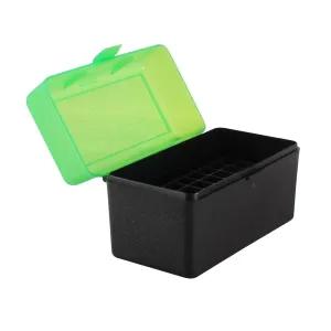 MTM Flip Top Ammo Box 7mm Remington Magnum, 300 Winchester Magnum, 375 H&H Magnum 50-Round Plastic Clear Green and Black