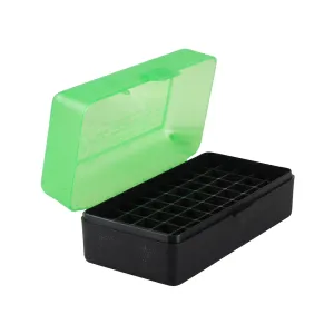 MTM Flip Top Ammo Box 223 WSSM, 243 WSSM, 500 S&W Magnum 50-Round Plastic Clear Green and Black