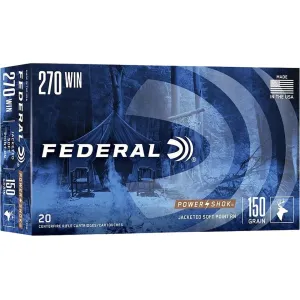 Federal Power-Shok 270 Winchester Ammo 150 Grain Jacketed Soft Point Case of 200 (10 Boxes of 20)