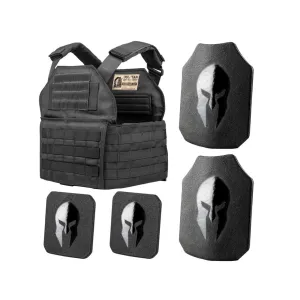Spartan Armor Spartan Shooter's Cut Plate Carrier with AR500 Body Armor Ballistic Plate III Single Curve Base Coat with Side Plates Black