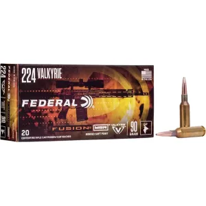 Federal Fusion MSR 224 Valkyrie Ammo 90 Grain Bonded Round Nose Case of 200 (10 Boxes of 20)