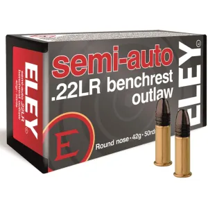 Eley Semi-Auto Benchrest Outlaw 22LR Ammo 42 Grain Round Nose Case of 5000 (100 Boxes of 50)