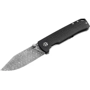 Boker Knives Tiger Damast Pocket Knife 3.35" Clip Point Damascus Stonewashed Blade Micarta Handle Black